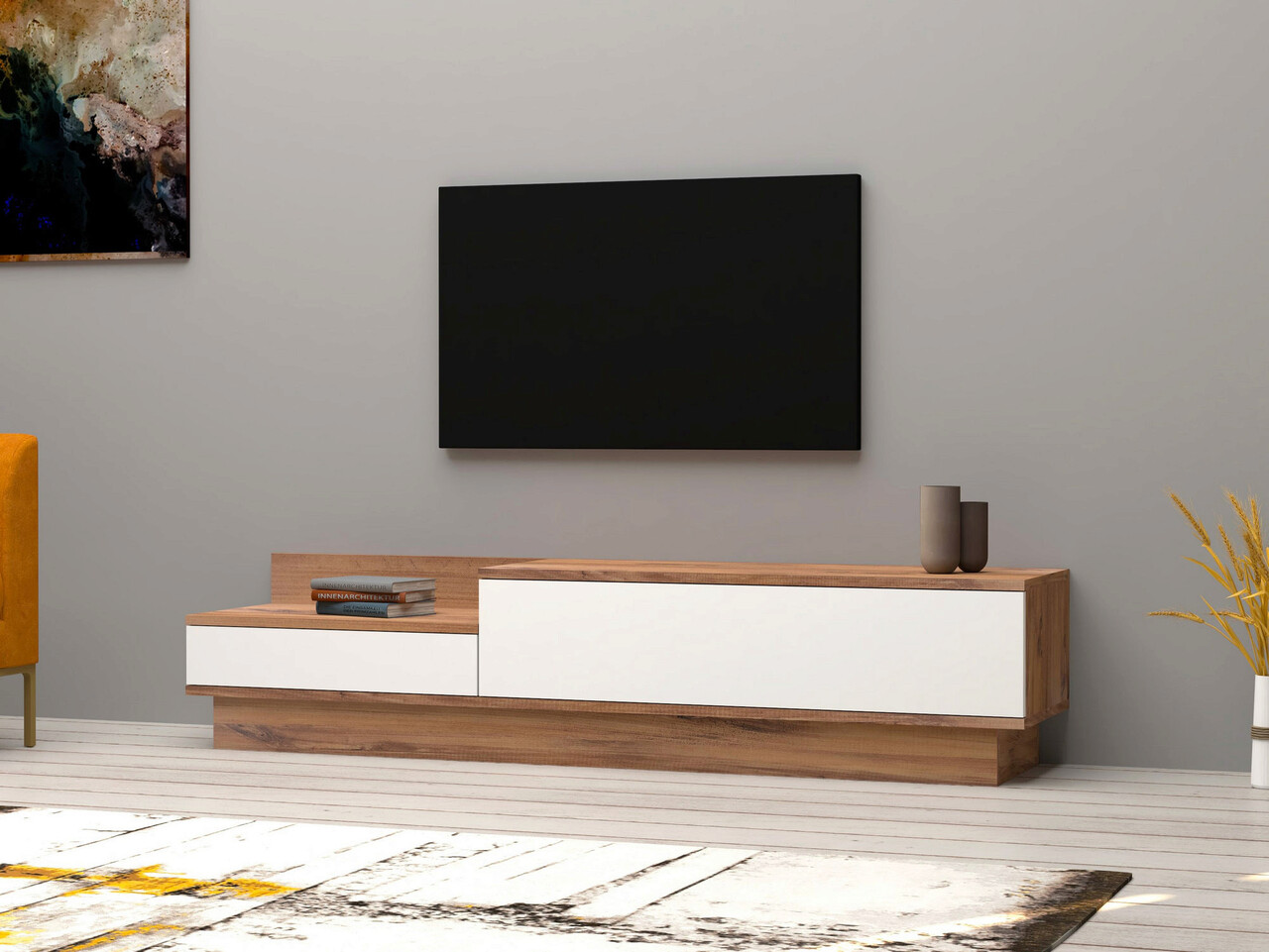 Comoda TV, Hanah Home, Barko, 160x35x35 cm, Pin Atlantic / Alb - imagine 7